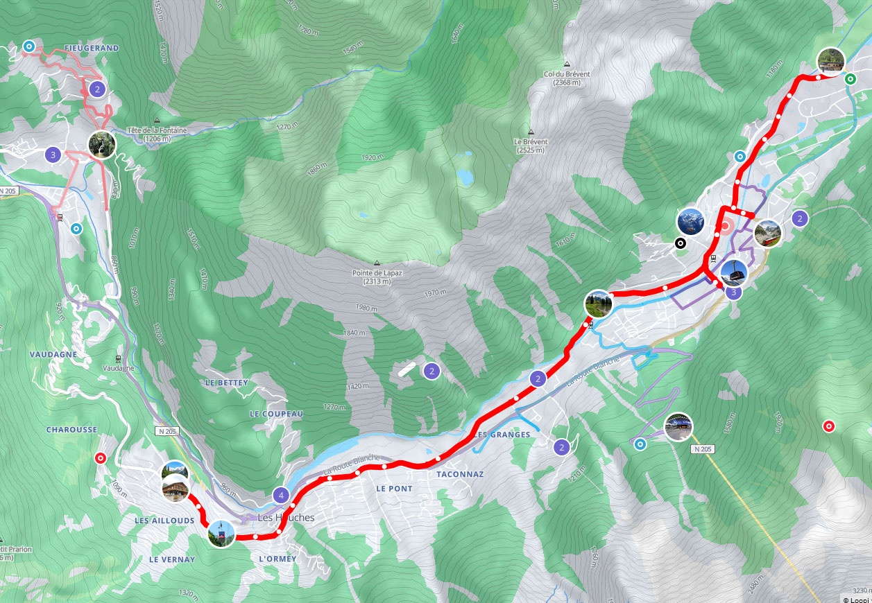 Plan interactif transports randonnée loopi chamonix